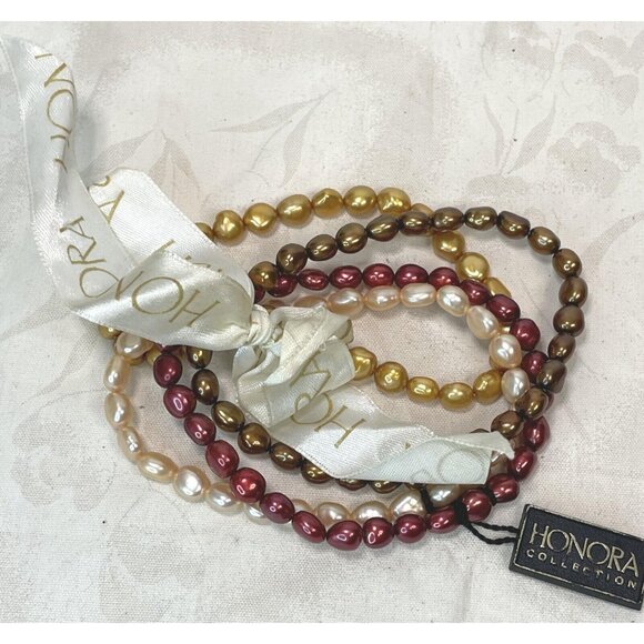 Honora Fine Fresh Water Baroque Pearl Bracelets-4 Stretch Earth Tones-NOS - Picture 1 of 5
